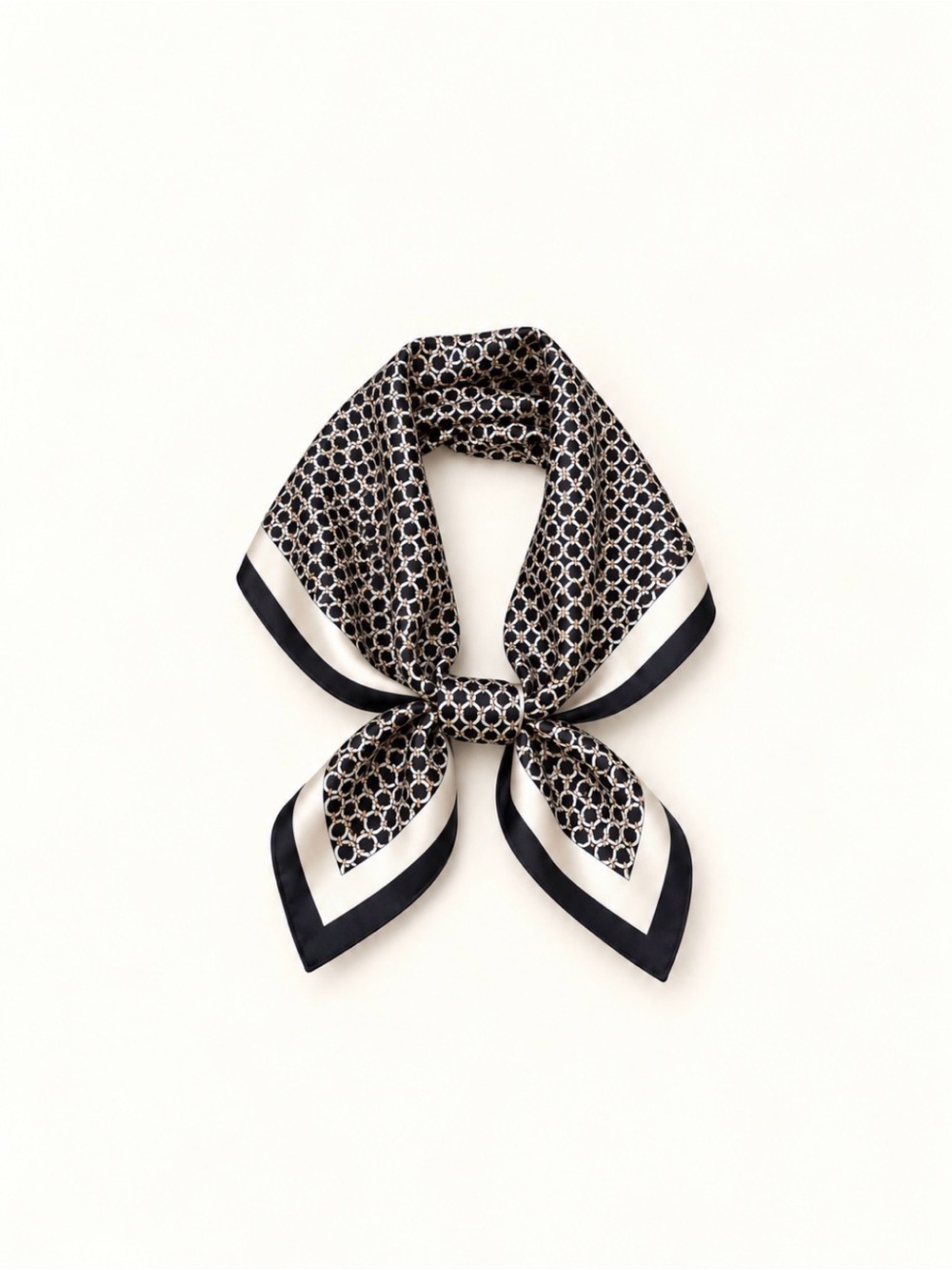 Silk feel Geometric Print Neck Scarf - Black & Cream